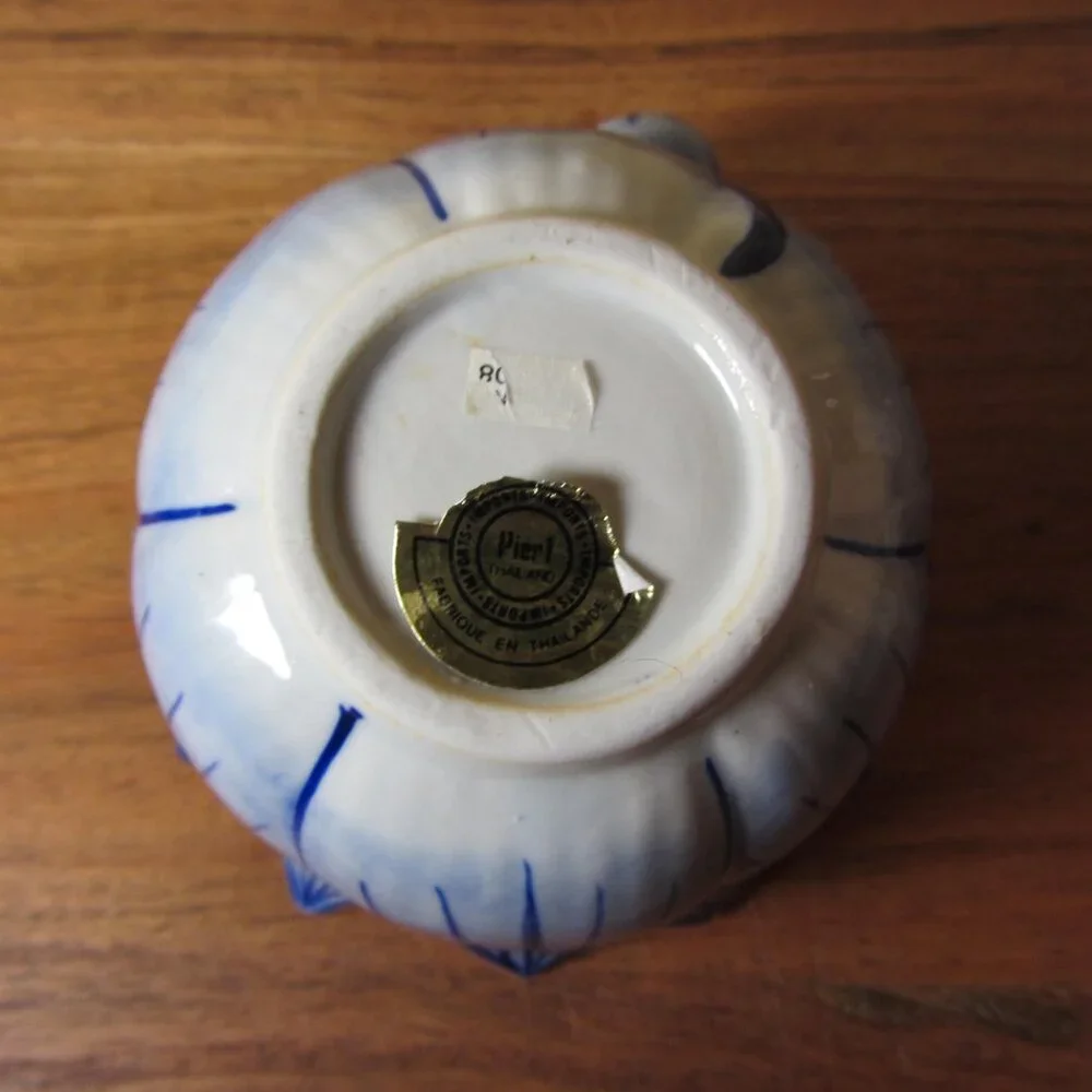pier 1 blue lotus flower ceramic candle holder (W3867)